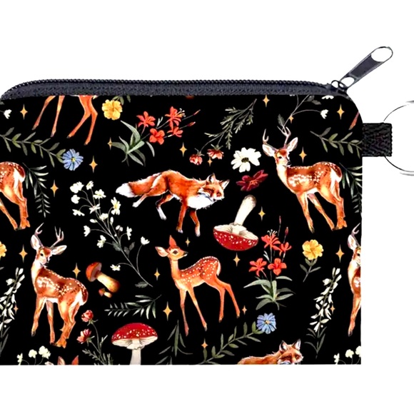 Fox & Deer Key Ring Coin Purse -Portable Zipper Pouch W/Card Holder &Earbud Case - Picture 4 of 6